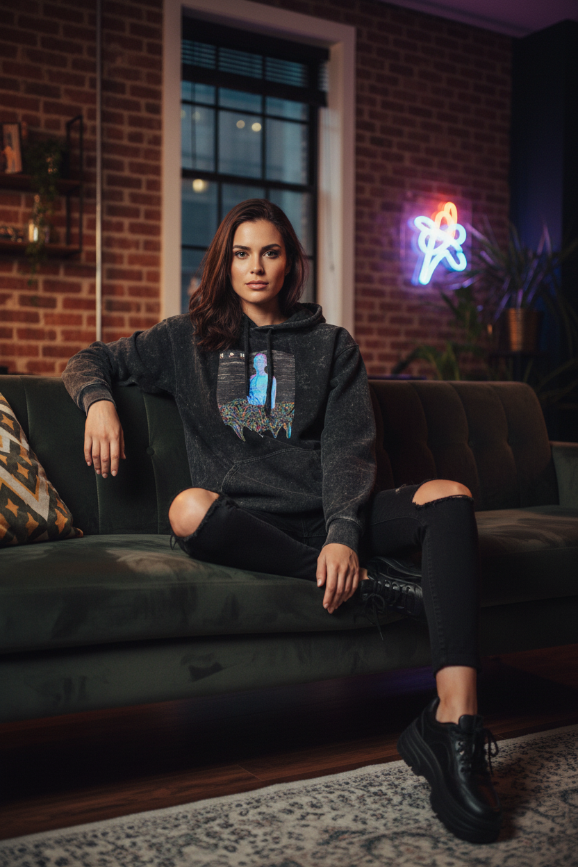Glitched Acid Washed Unisex Hoodie