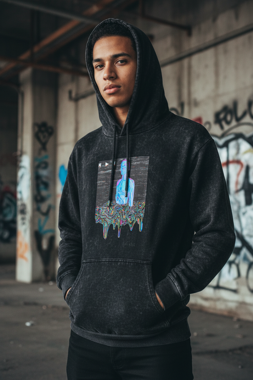 Glitched Acid Washed Unisex Hoodie