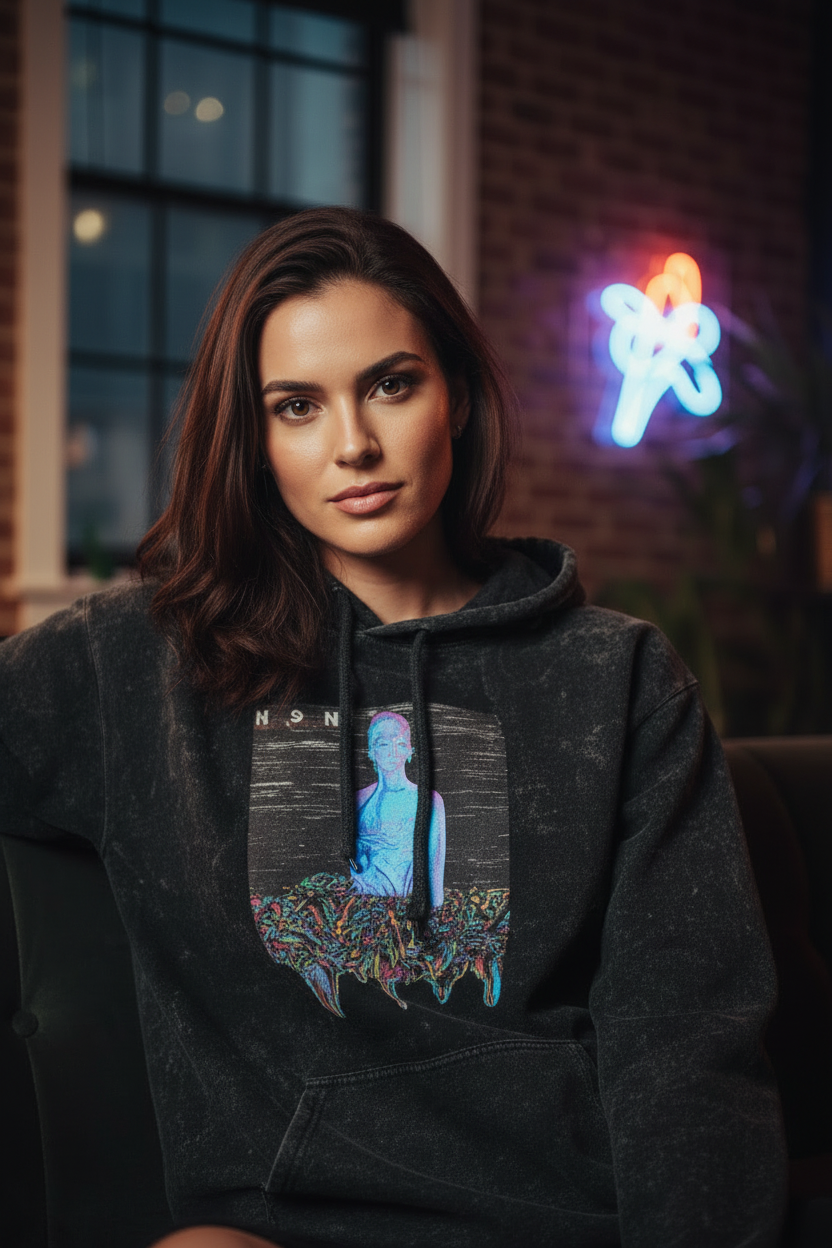 Glitched Acid Washed Unisex Hoodie