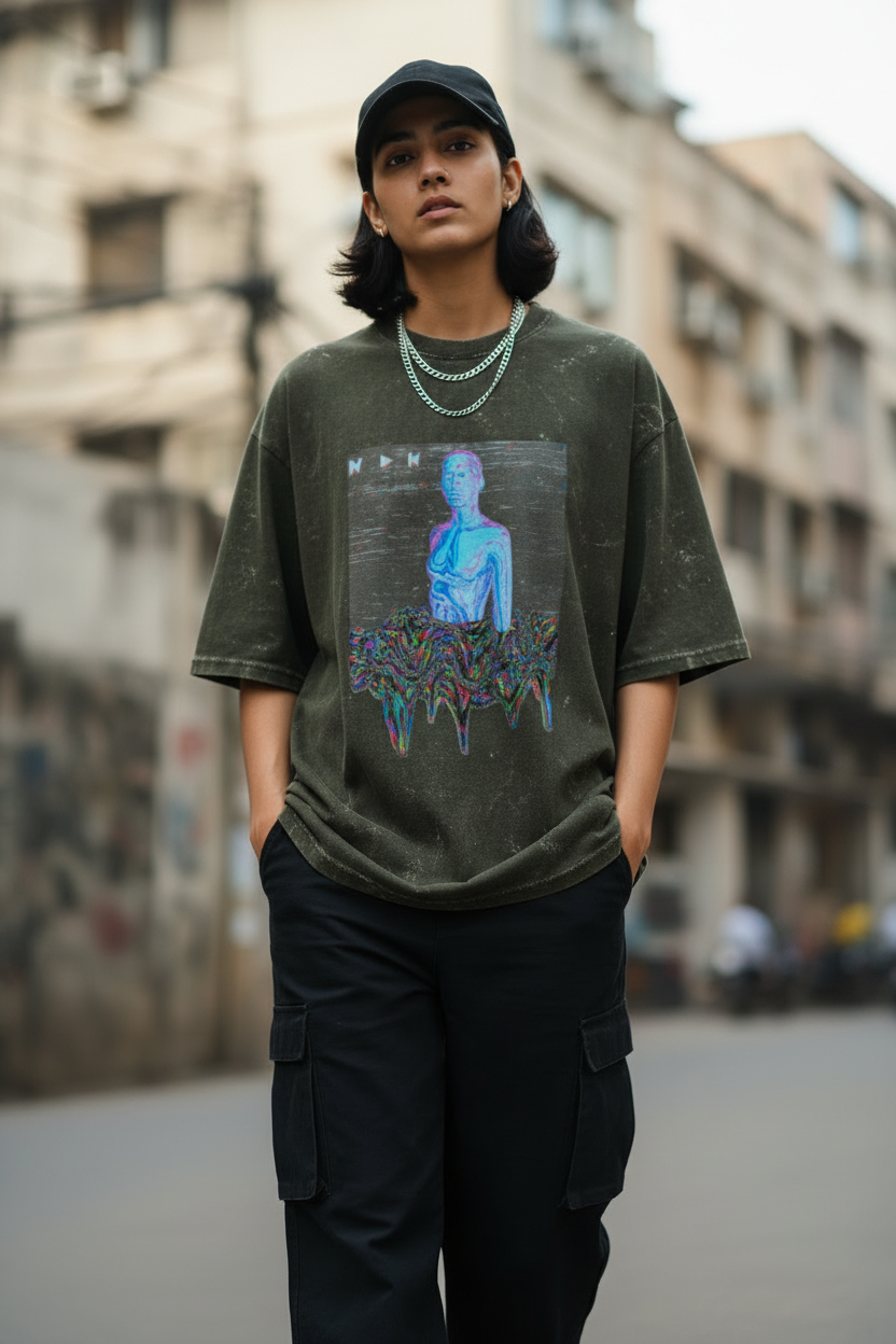 Glitched Unisex Acid Washed Oversized Tee