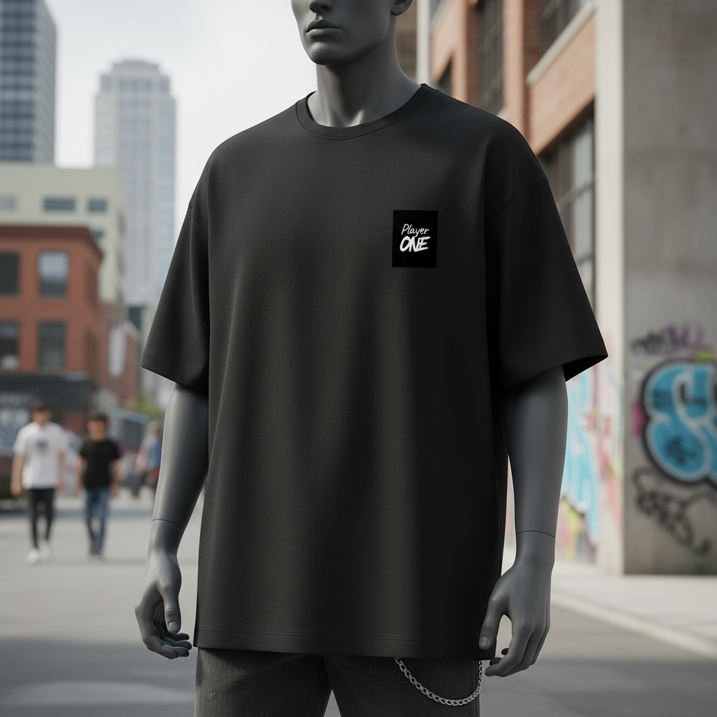 Player One Black Unisex Terry Oversized Tee