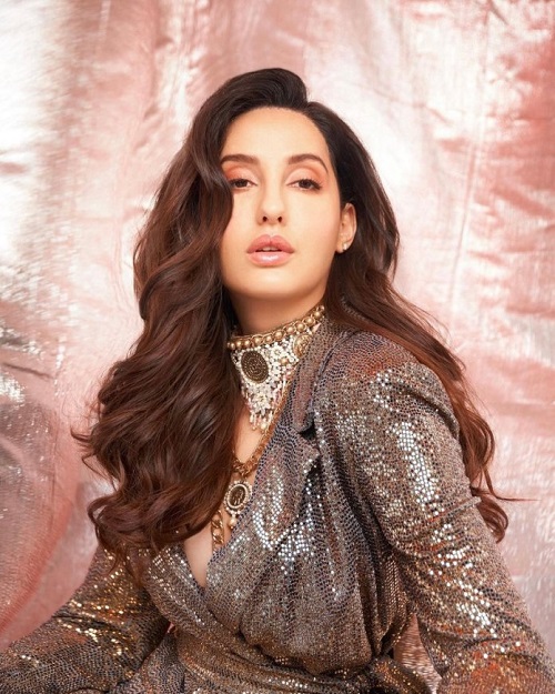 Nora Fatehi Wearing a Sequins Jacket With Stretch Pant From Badgley Mischka!