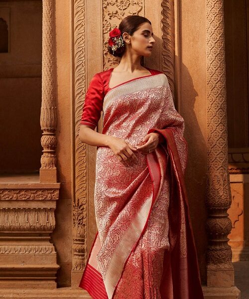 Red Bridal Woven Banarasi Silk Saree With Blouse-sgquangbinhtourist.com.vn