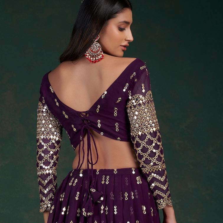 Purple blouse with Boat back neck pattern