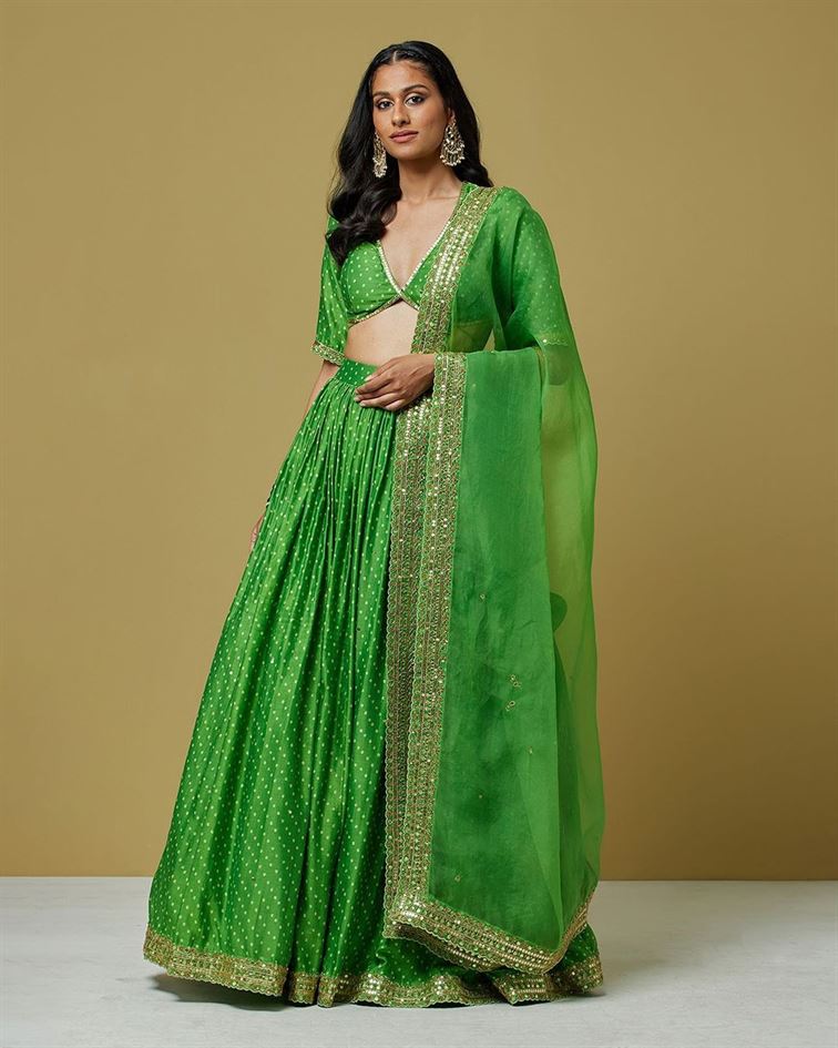 green bandhani outfit