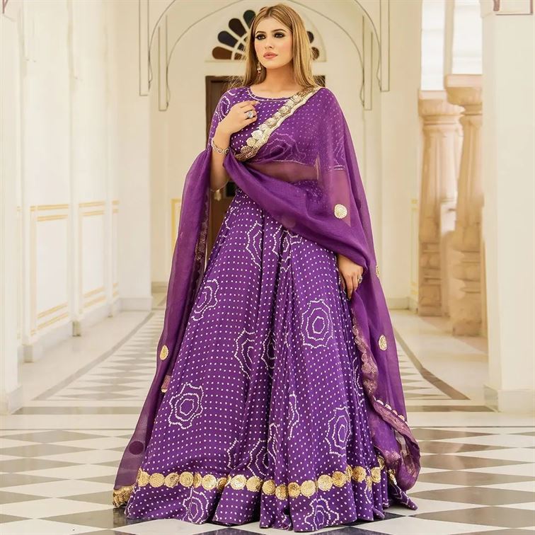purple bandhani outfit 