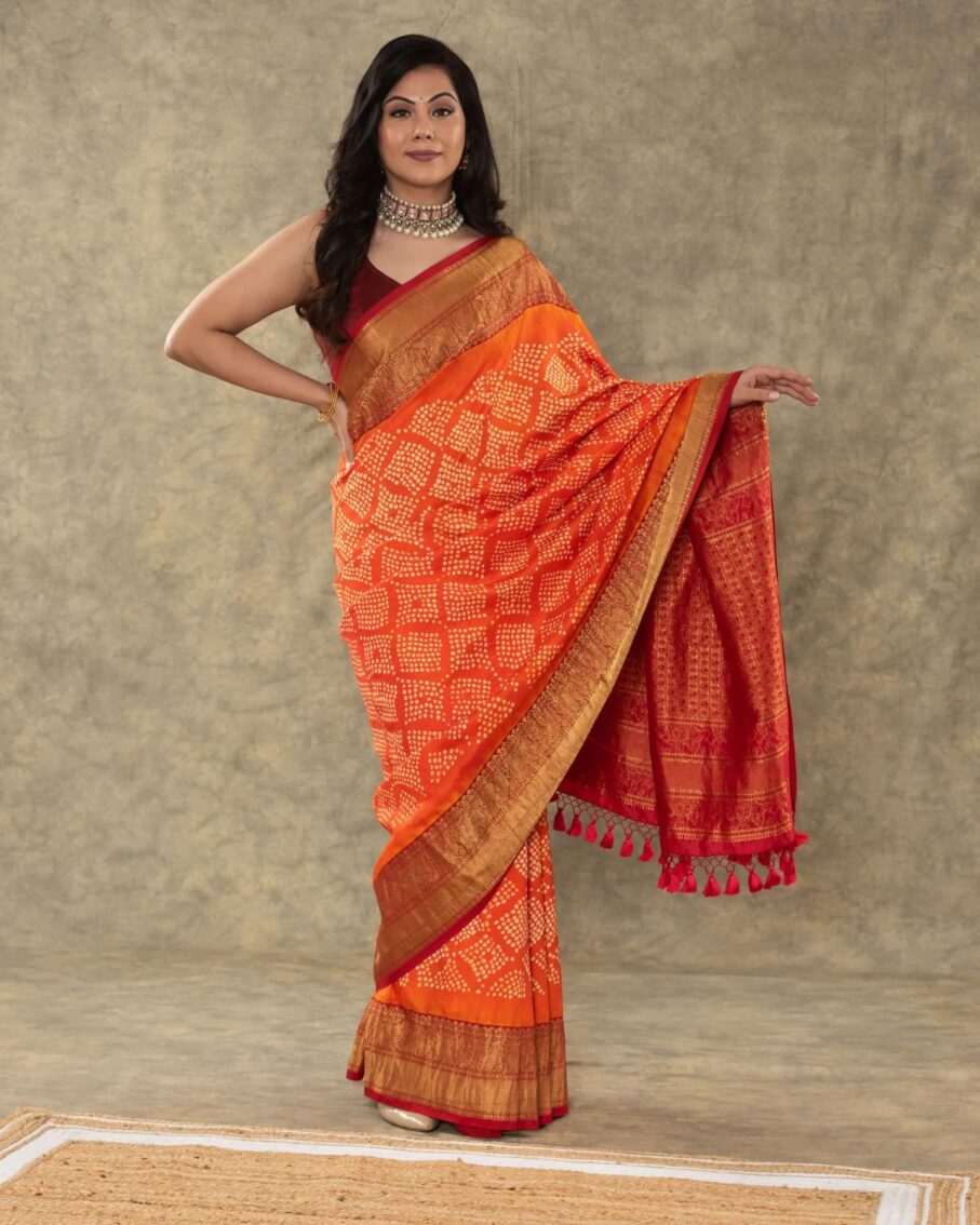 Orange bandhani saree