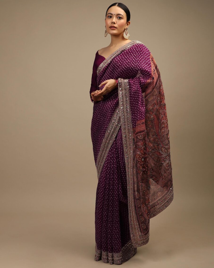 purple bandhani saree