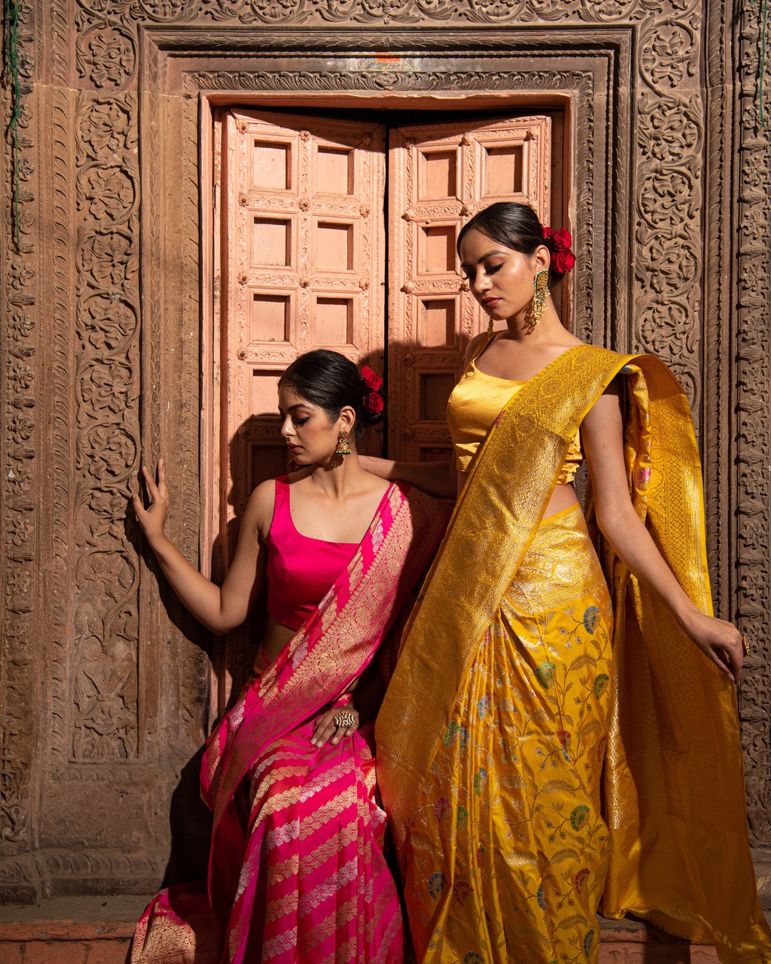 yellow Banarasi Saree Look Ideas with Jewellery, makeup and Hairstyle  |yellow Banarasi Saree design - YouTube