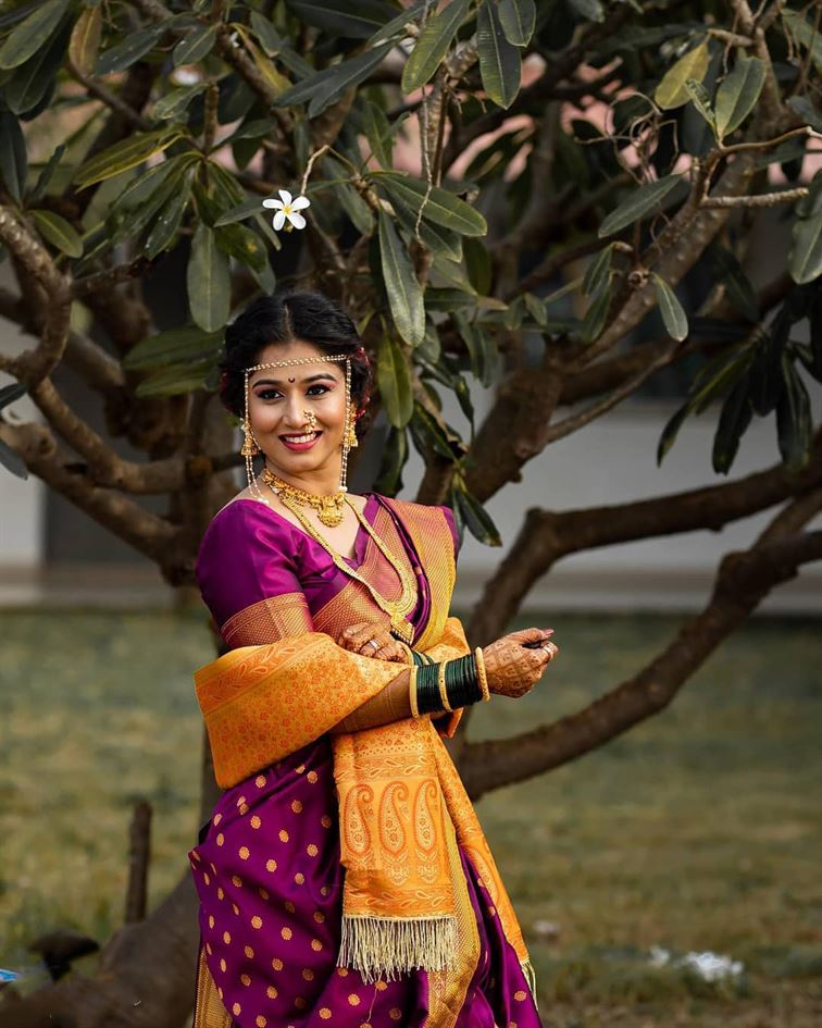 Purple bridal paithani saree
