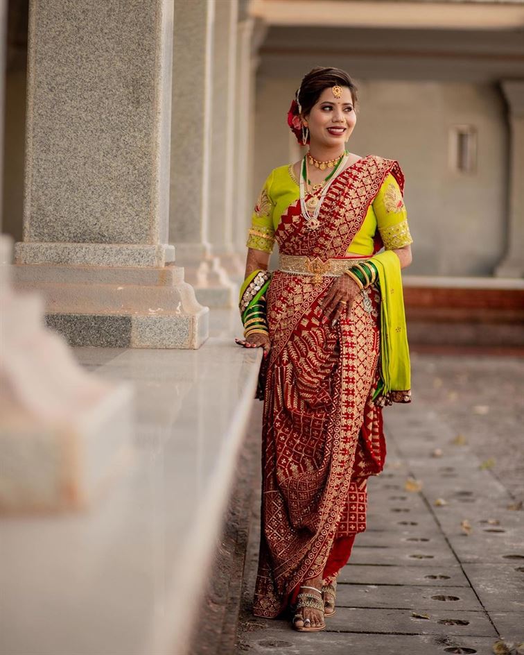Yellow and red bridal paithani saree