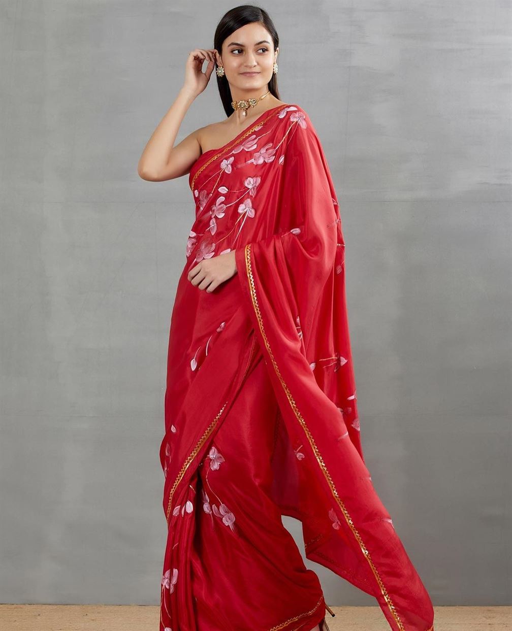 Red floral saree 