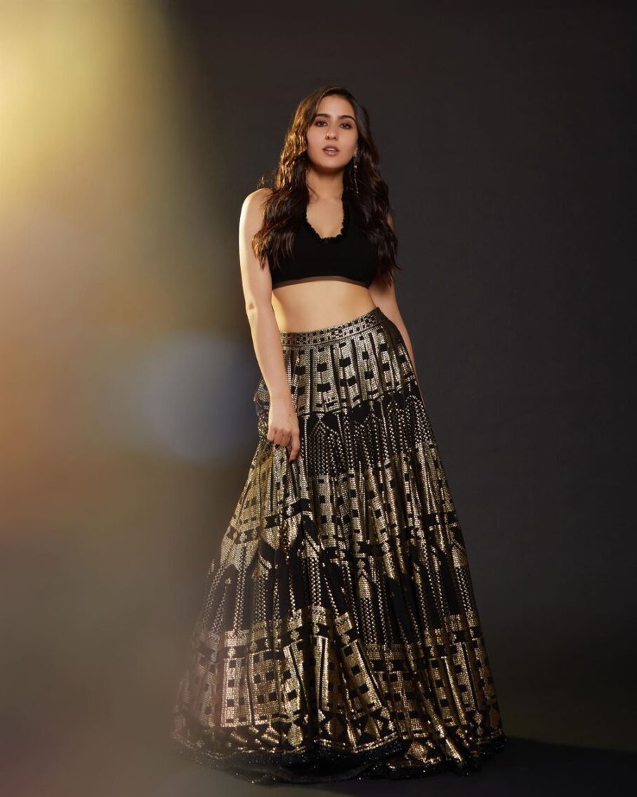 Black With Golden Shimmery Two-piece Lehenga 