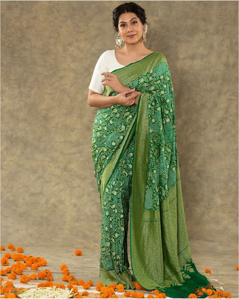 Green Bandhani Saree