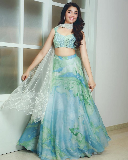 Krithi Shetty Look Elegant In This Ocean Print Lehenga