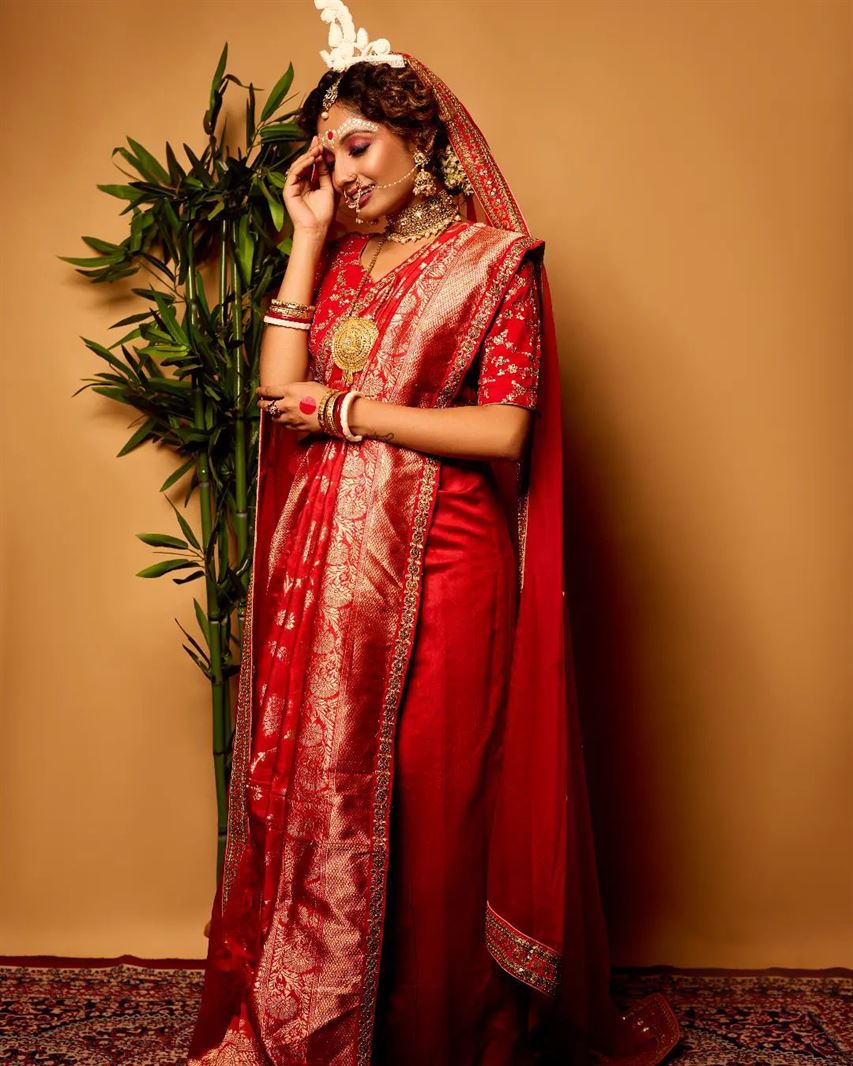 Red Bridal Bagnoli Silk Saree